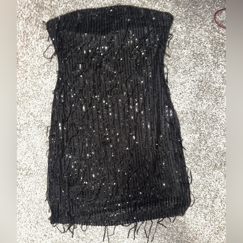 Elegant Black Sequin Women's Strapless Dress